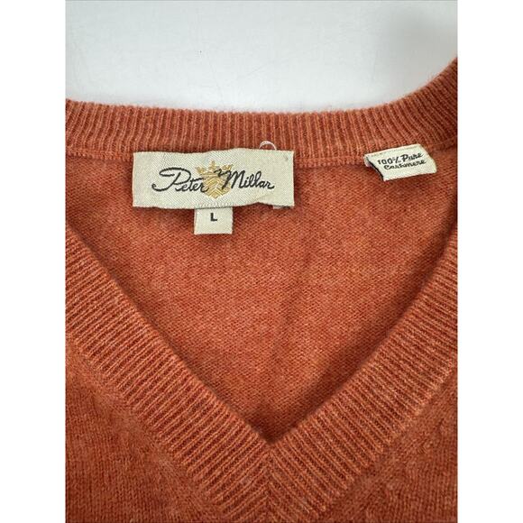 Peter Millar Sweater Mens Large Orange 100% Cashmere Pullover V Neck Soft Knit - Picture 4 of 8